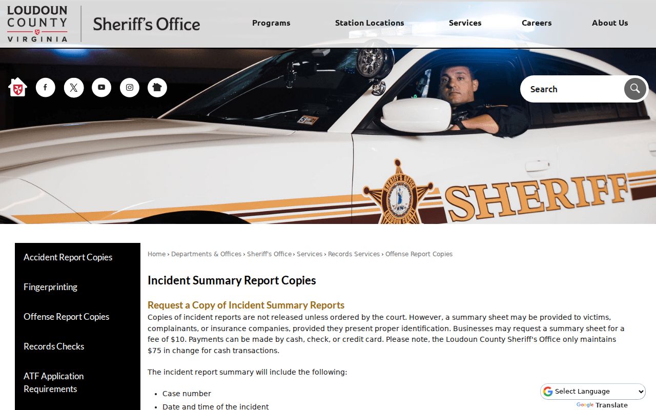 Loudoun County arrest lookup LCSO incident summary rules