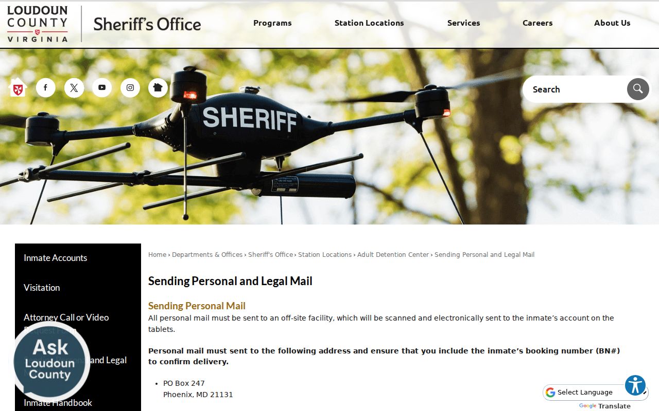 Loudoun County arrest booking number mail instructions