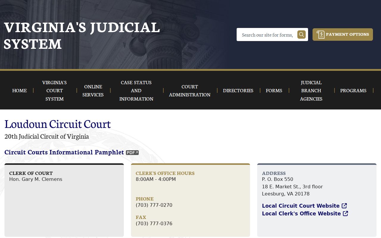Loudoun County criminal court case Circuit Court clerk page