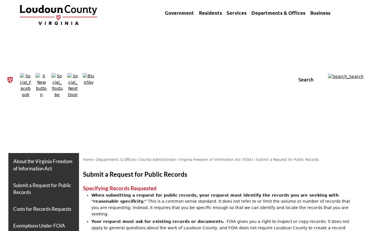 Loudoun County criminal records request channels at the sheriff office