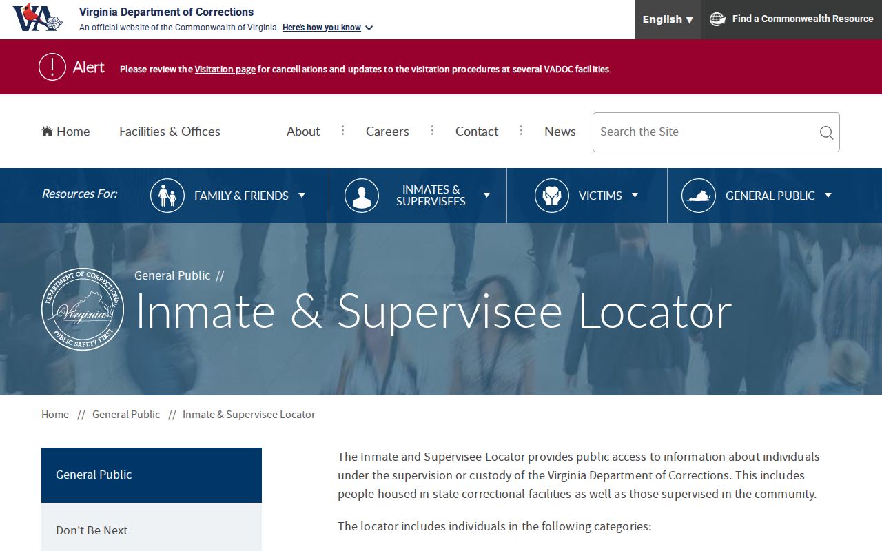 Loudoun County criminal supervision lookup in the VADOC locator