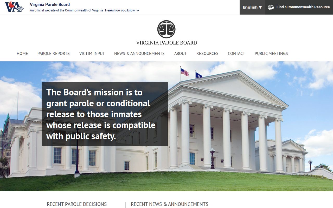 Loudoun County criminal parole information from the Virginia Parole Board