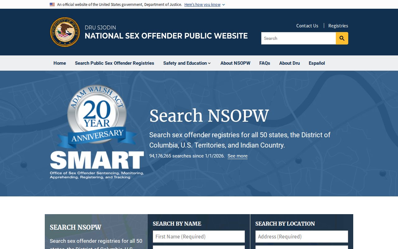 Loudoun County sex offender search through the DOJ national registry interface