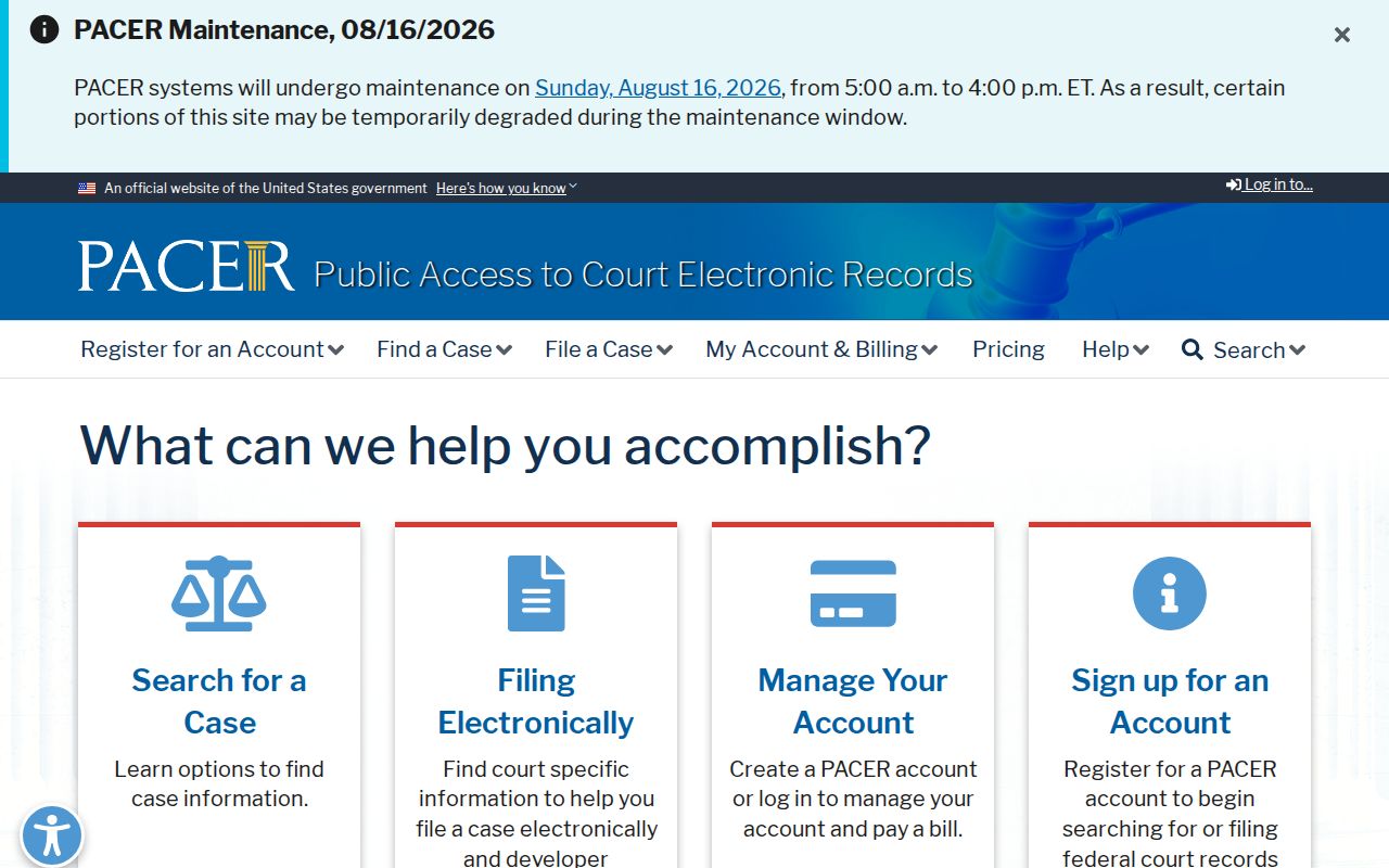 Middleburg criminal records federal case access through PACER